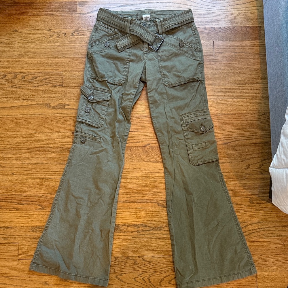 Garage green cargo flare pants